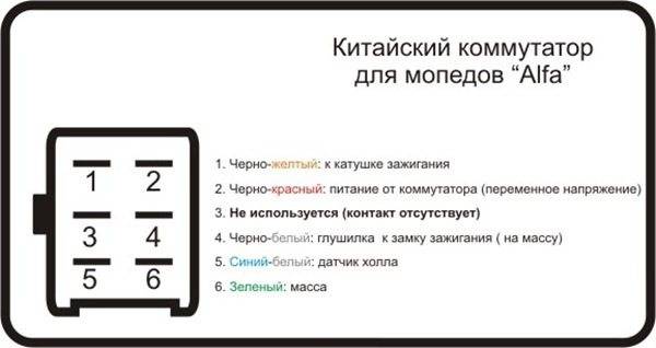 Схема подключения коммутатора на мопеде альфа 5 контактов