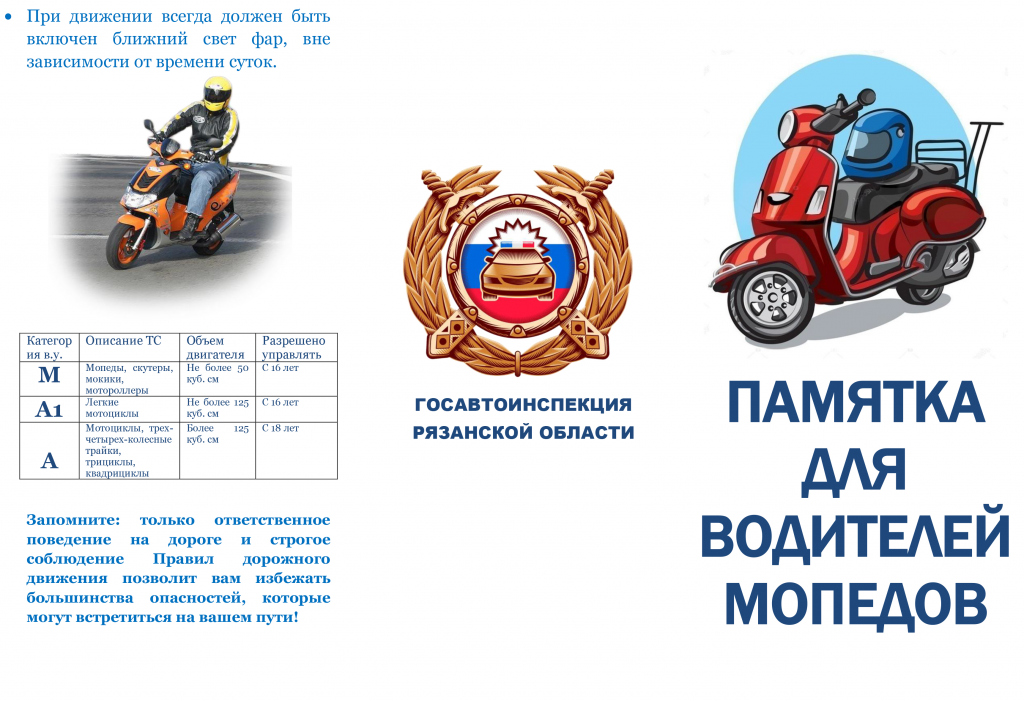 Памятка для водителя скутера (мопеда) // администрация междуреченского городского округа