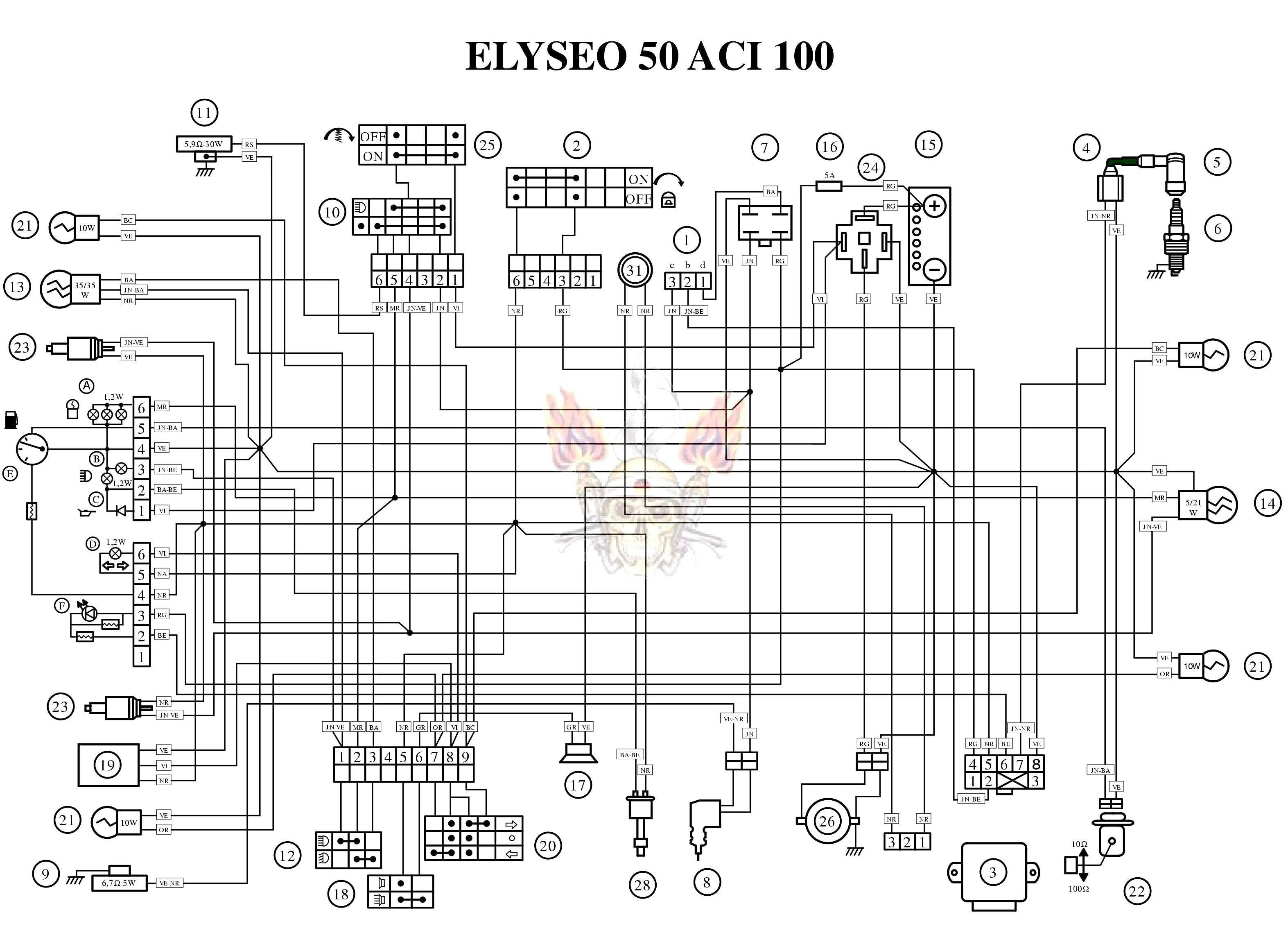 Электрическая схема проводки китайского скутера 4т 125 и 150 cc