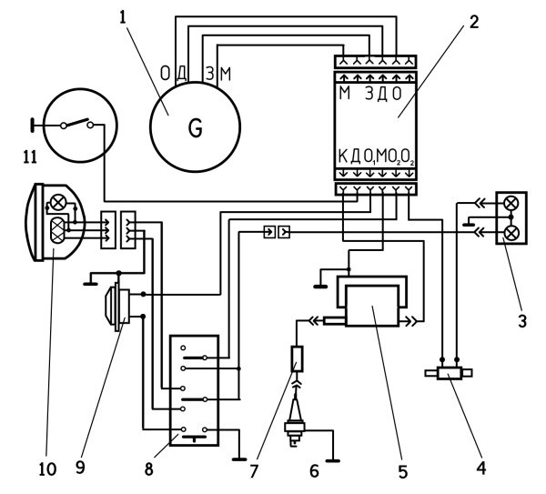 Электрическая схема мопеда «альфа», «дельта» электрических соединений